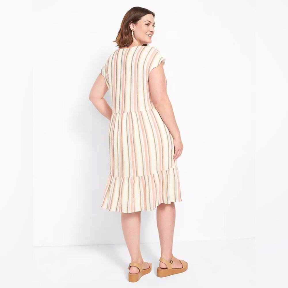 Lane Bryant Dolman-Sleeve Midi‎ Swing Dress Striped With Lace-Up Detail Size 20 - Picture 4 of 15